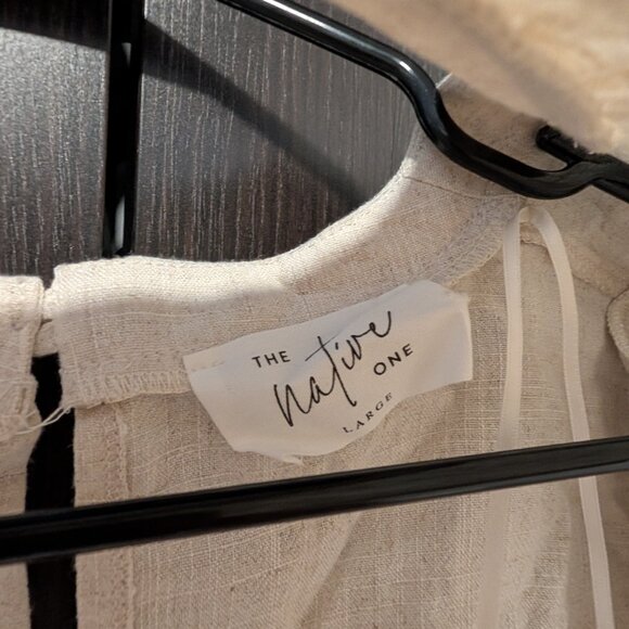 The Native One Padded Shoulder open side crop top, Size Large, tan Linen - Picture 3 of 3